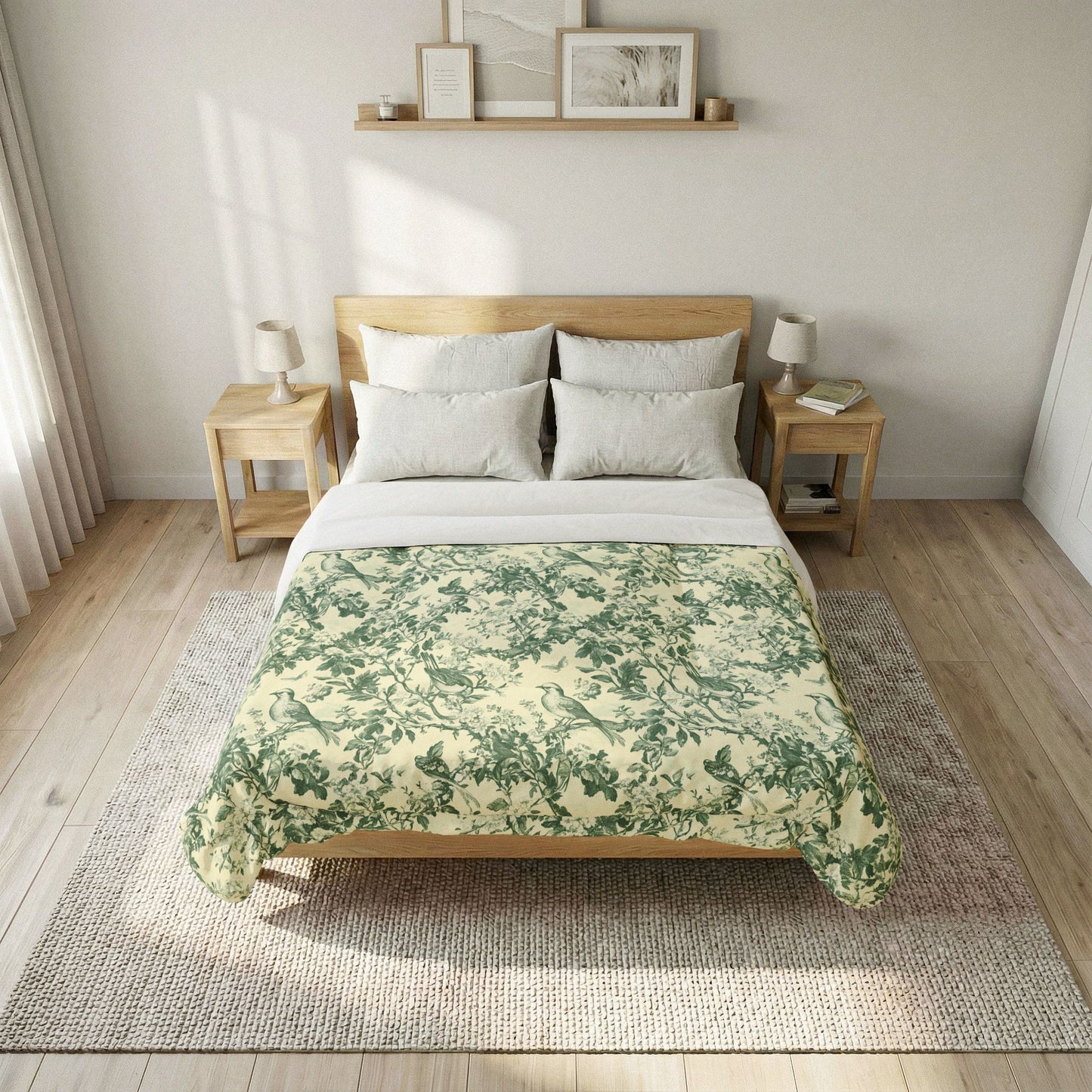 Botanical Green Vine Cotton Comforter — Floral Bedding for Cozy, Natural Bedroom