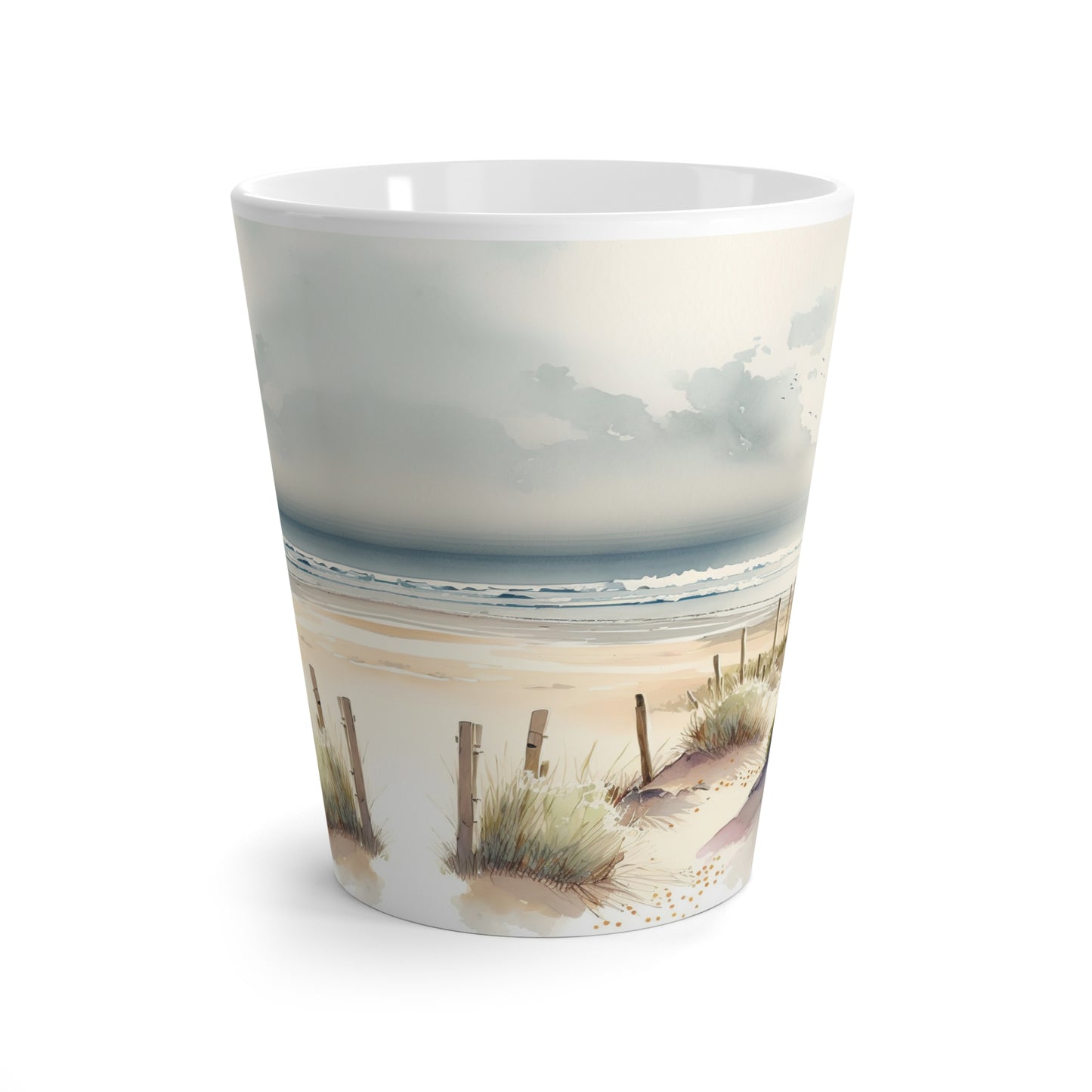 Coastal Beach Dunes Latte Mug | Seascape Ocean Waves, Sandy Pathway