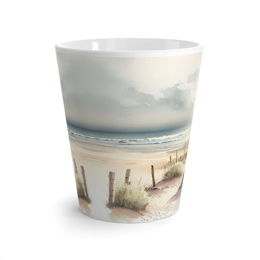 Coastal Beach Dunes Latte Mug | Seascape Ocean Waves, Sandy Pathway