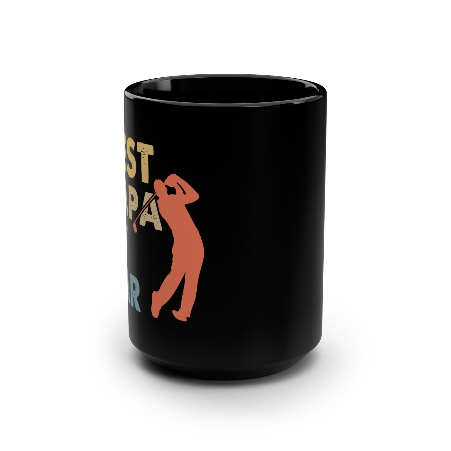 15oz Black Mug — "Best Papa By PAR" Retro Golf Silhouette Coffee Cup