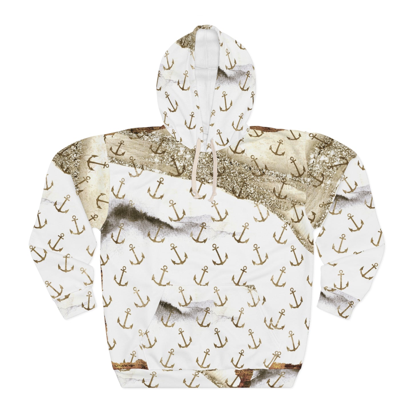 Anchor Pattern Hoodie — Vintage Nautical All-Over Print Pullover