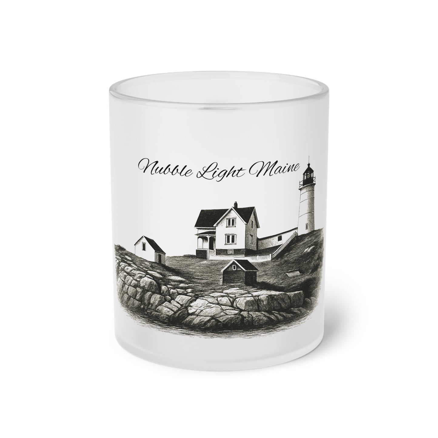 Nubble Lighthouse Frosted Glass Mug — York Coast Nautical Sketch