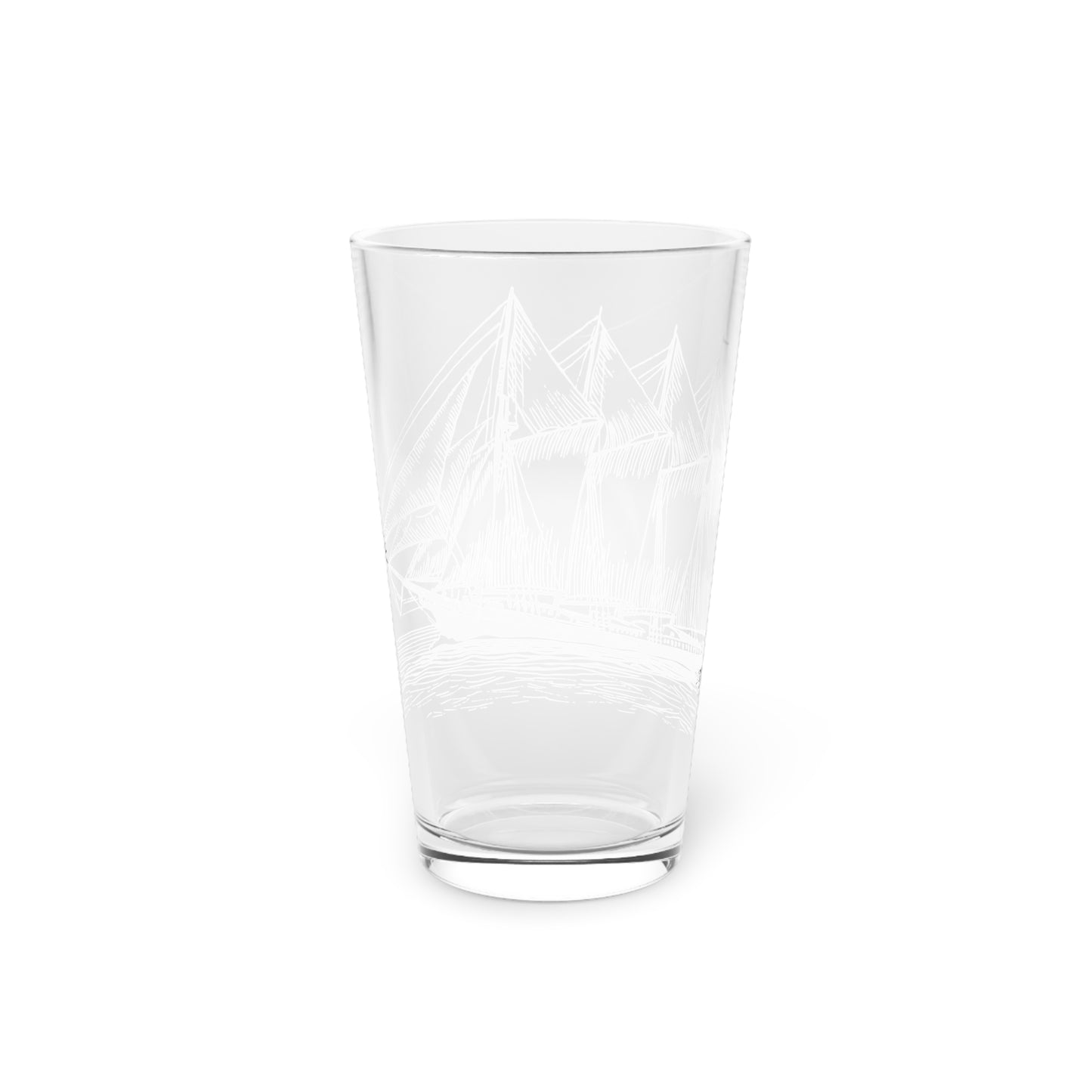 Nautical sailing ship on a Pint Glass, 16oz -