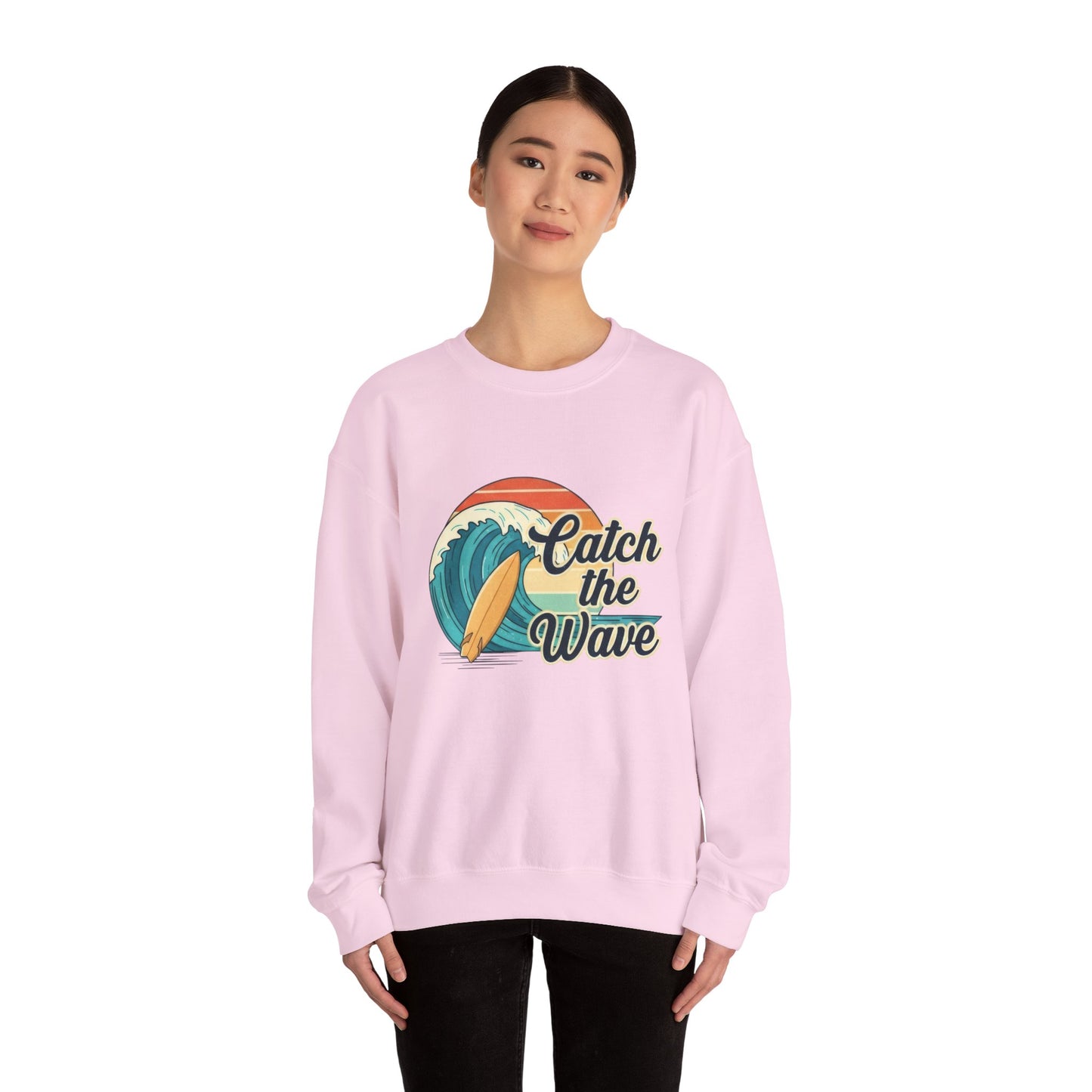 Catch the Wave Crewneck Sweatshirt — Retro Surf Graphic Pullover