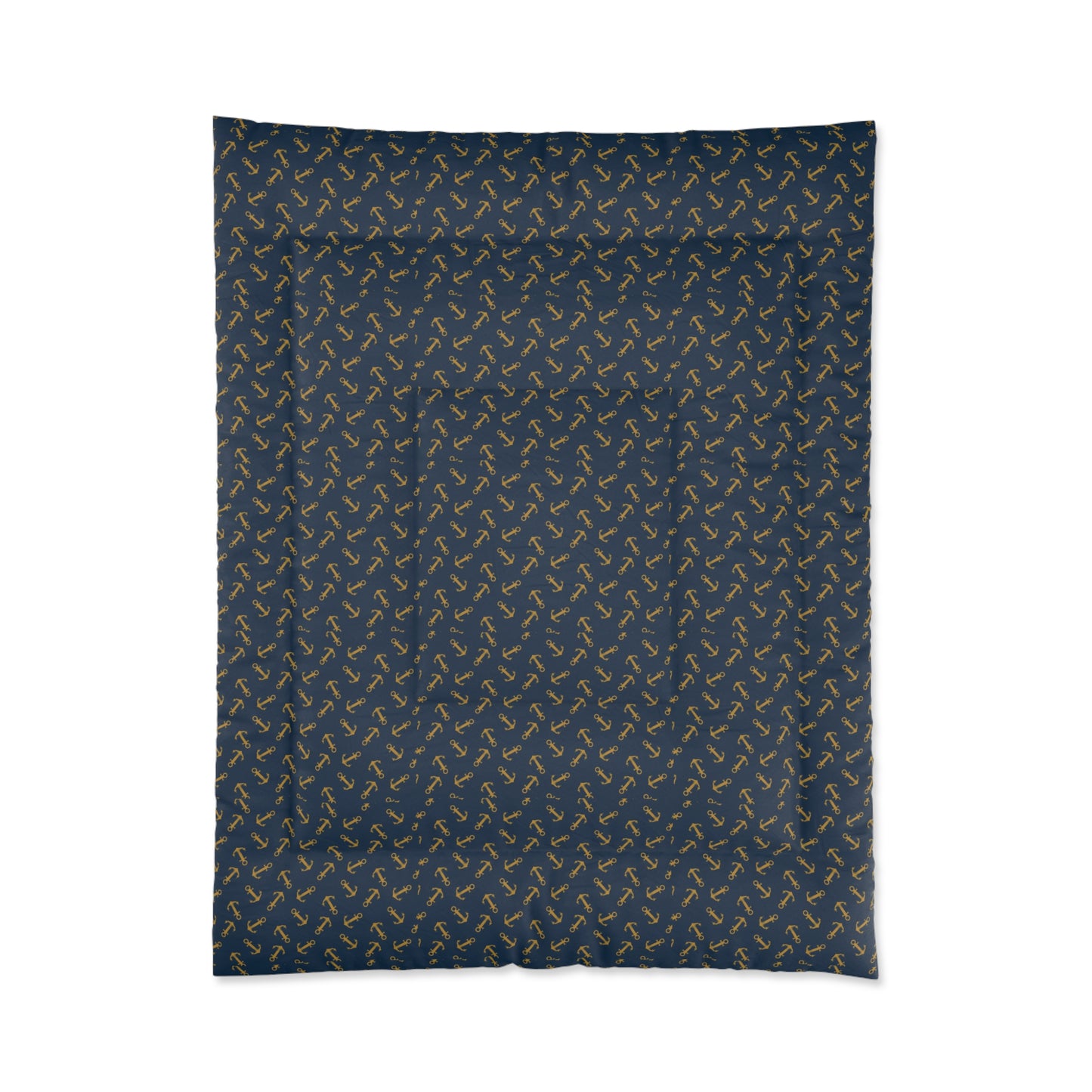 Navy & Gold Anchor Comforter — Nautical Anchor Pattern Bedspread