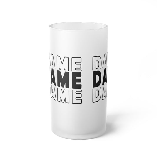 Game Day Frosted Glass Beer Mug — Bold Repeating “GAME DAY” Tailgate Pint