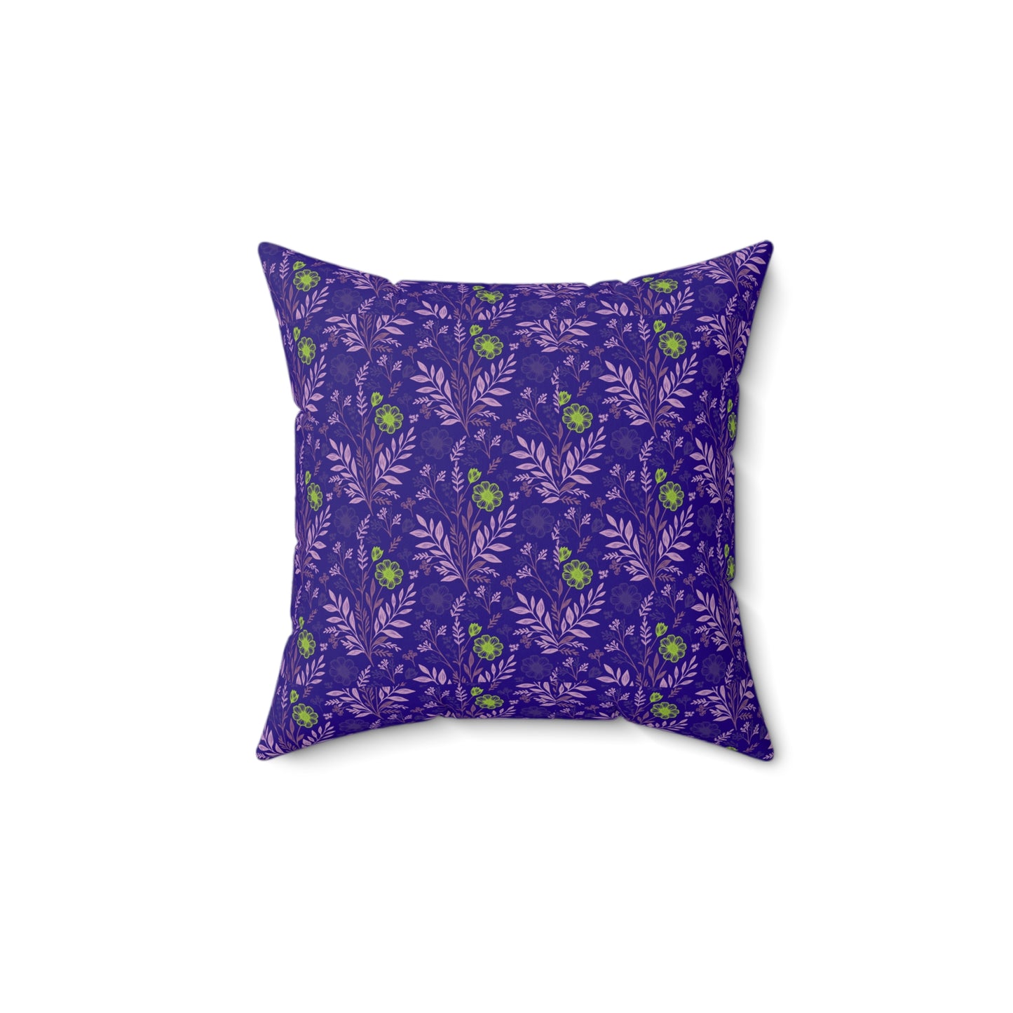 Purple Floral Throw Pillow — Botanical Pattern Spun Polyester Square Pillow