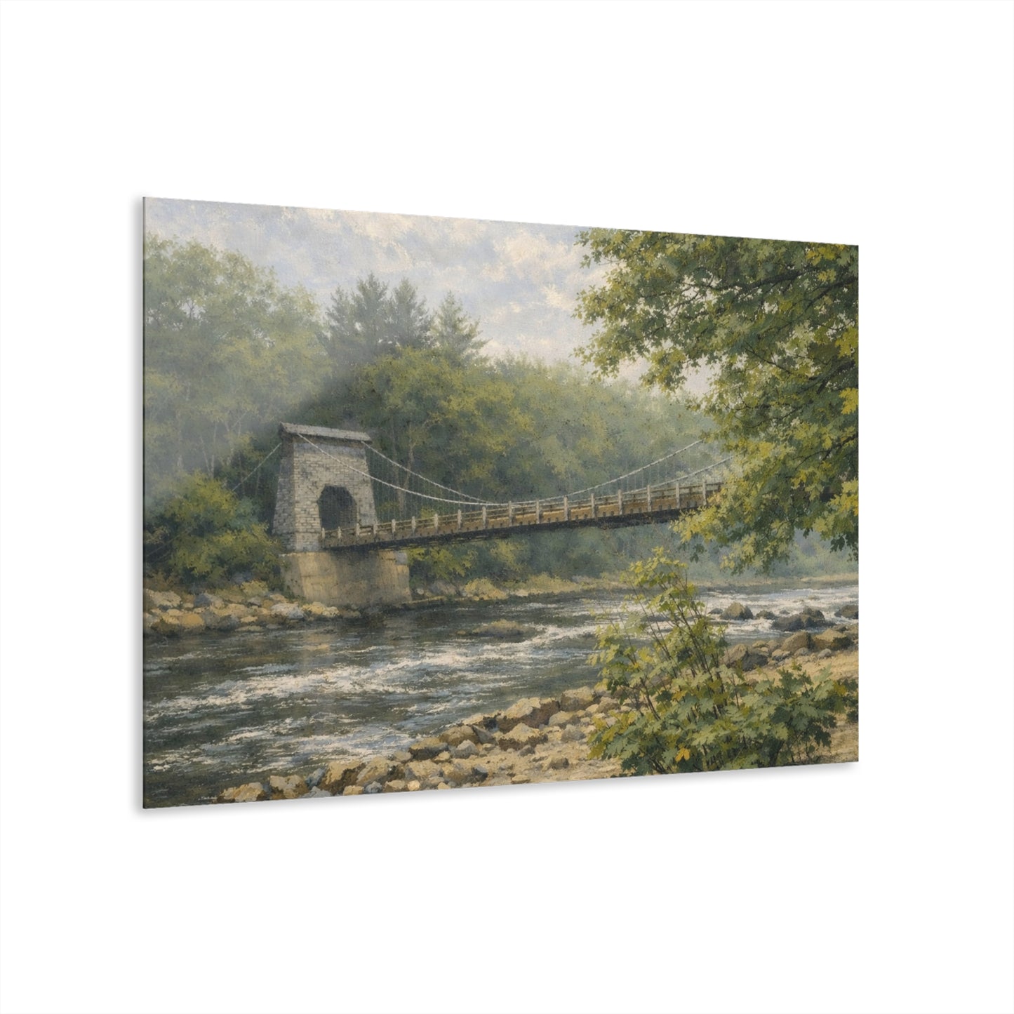 Misty Wire Bridge Acrylic Wall Art — New Portland Landscape (French Cleat Hanging)