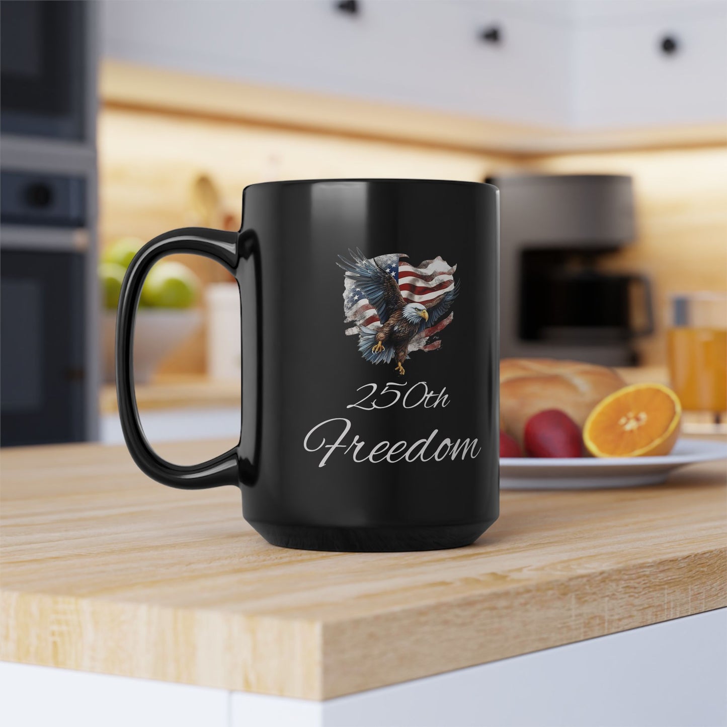 American Flag Eagle 250th Freedom Mug | Black Ceramic Mug