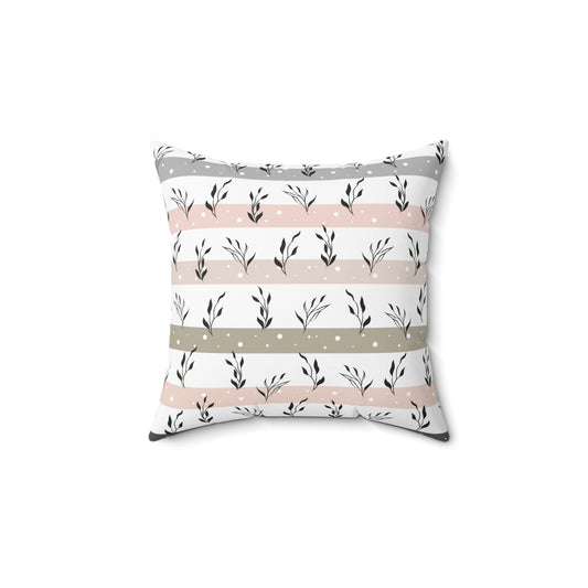 Botanical Leaf Striped Throw Pillow — Blush & Sage Decorative Cushion