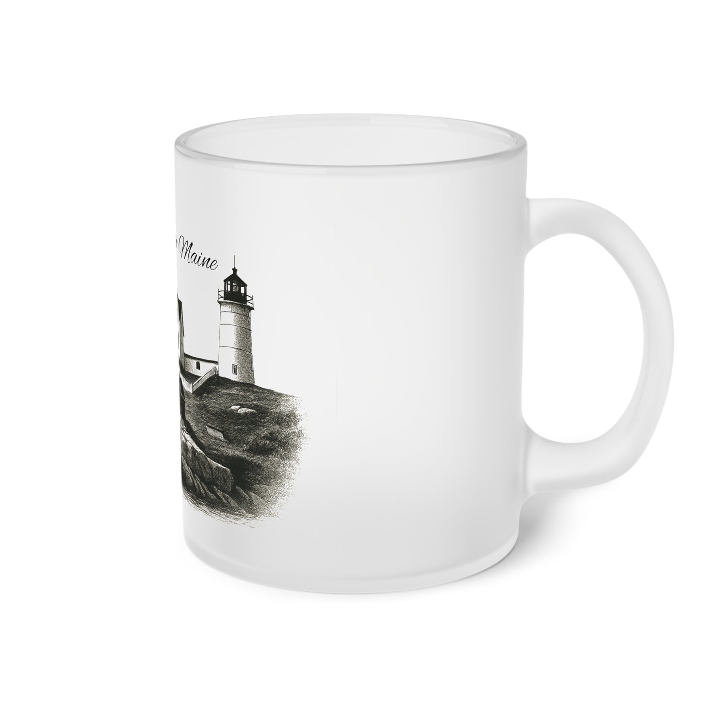 Nubble Lighthouse Frosted Glass Mug — York Coast Nautical Sketch