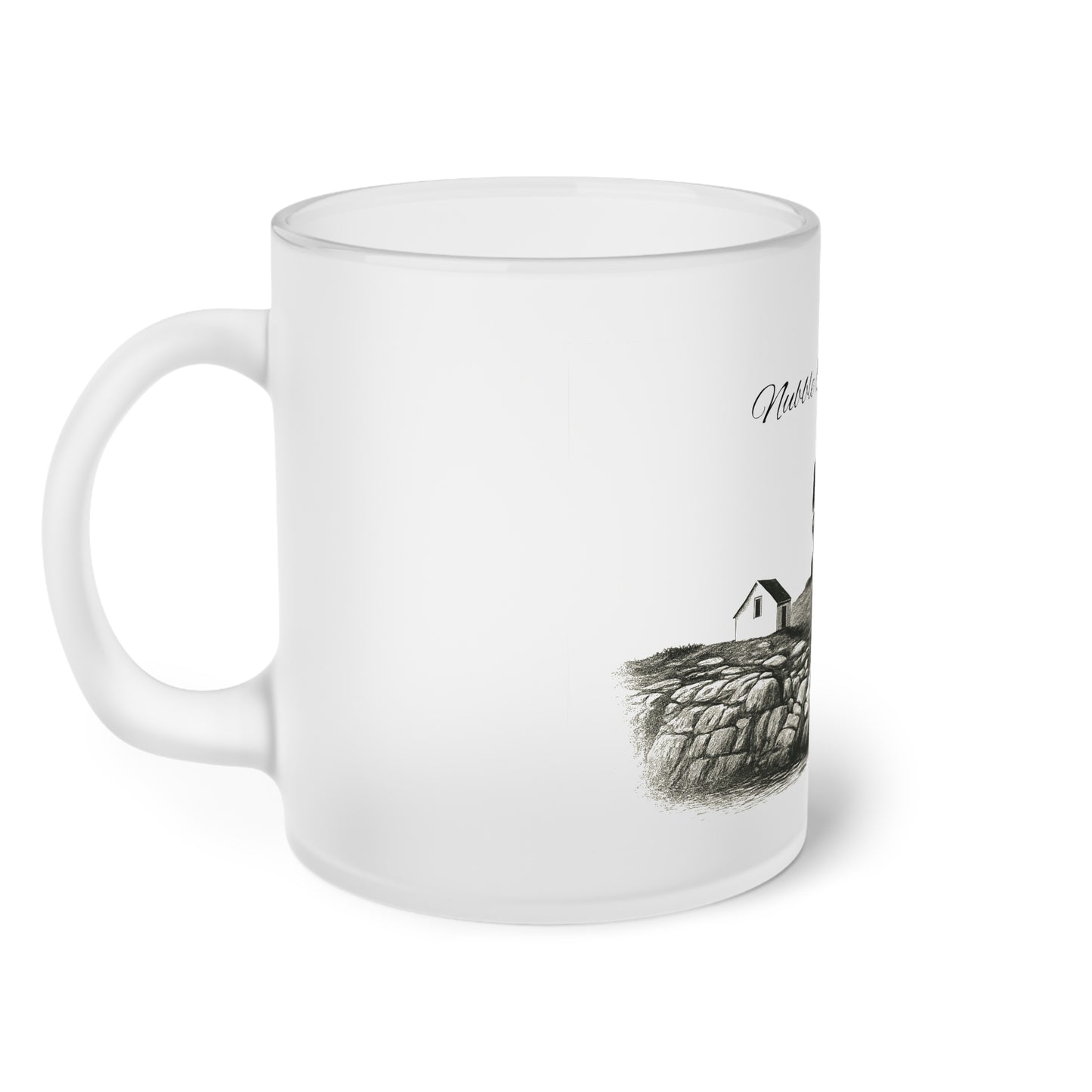Nubble Lighthouse Frosted Glass Mug — York Coast Nautical Sketch