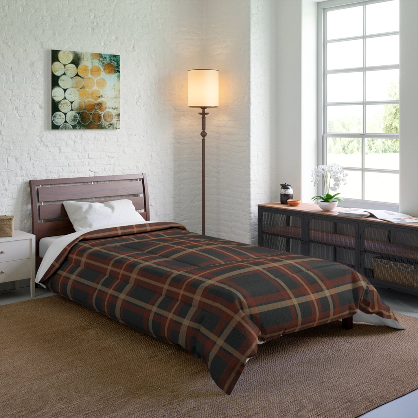 Rustic Brown & Navy Tartan Plaid Comforter — Cozy Rustic Bedding
