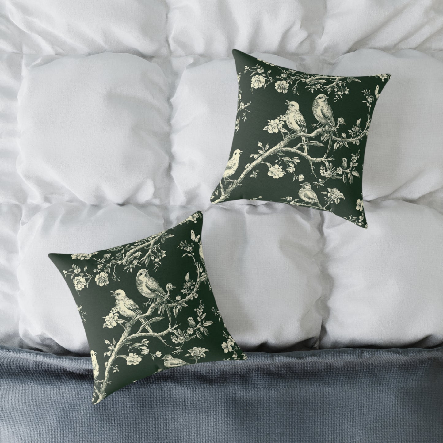 Botanical Bird Throw Pillow — Vintage Floral Branch Accent Cushion