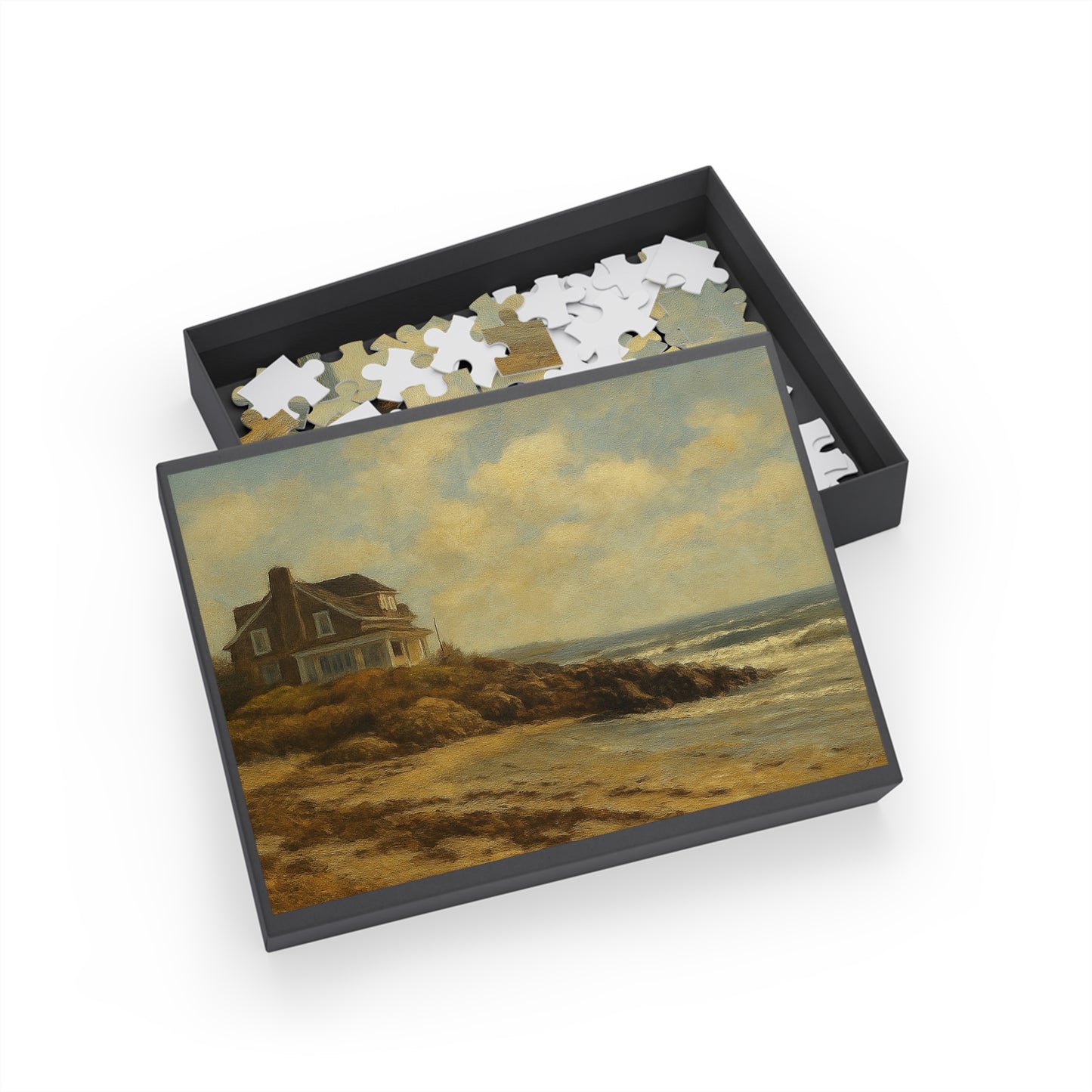 Kennebunk Beach Coastal Cottage Puzzle — Vintage Seaside Jigsaw (96–1000 Pieces)
