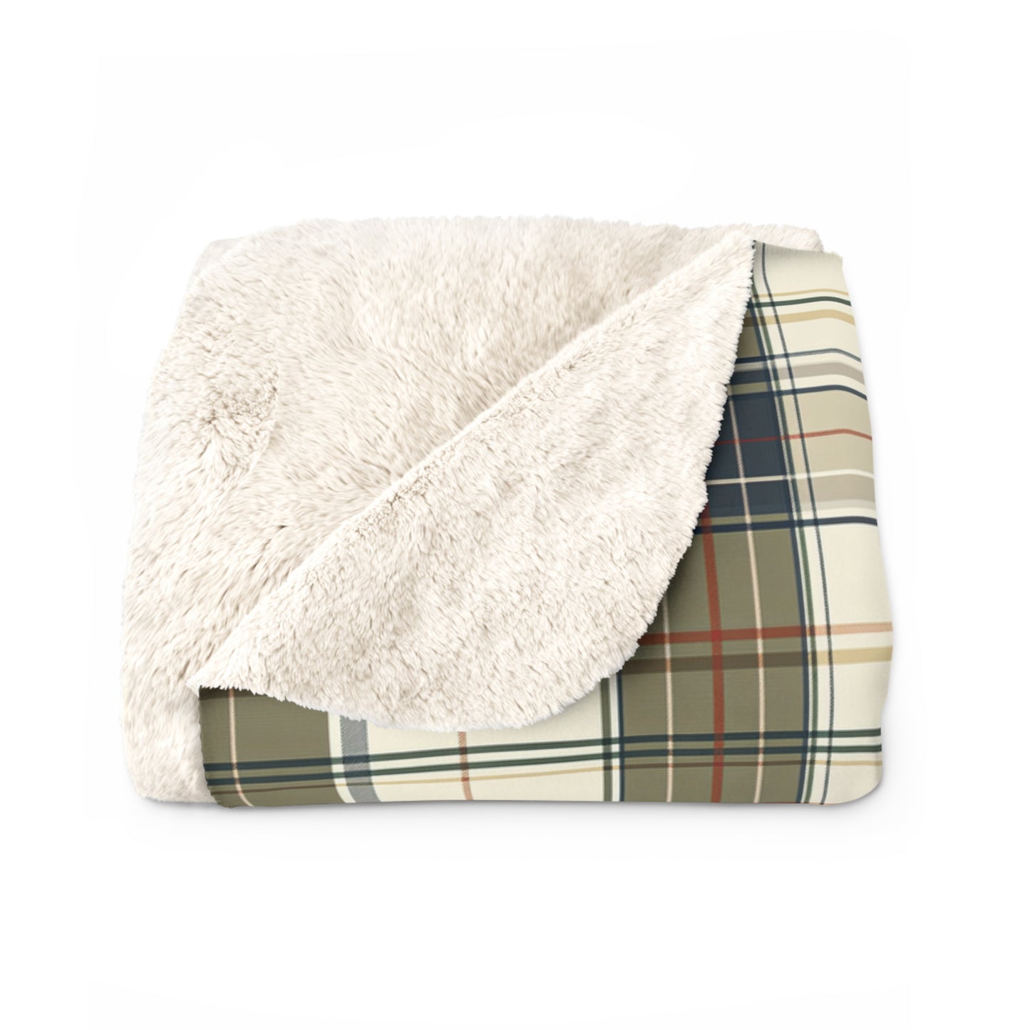 Cozy Plaid Sherpa Blanket – Cream, Navy & Olive Fleece Throw