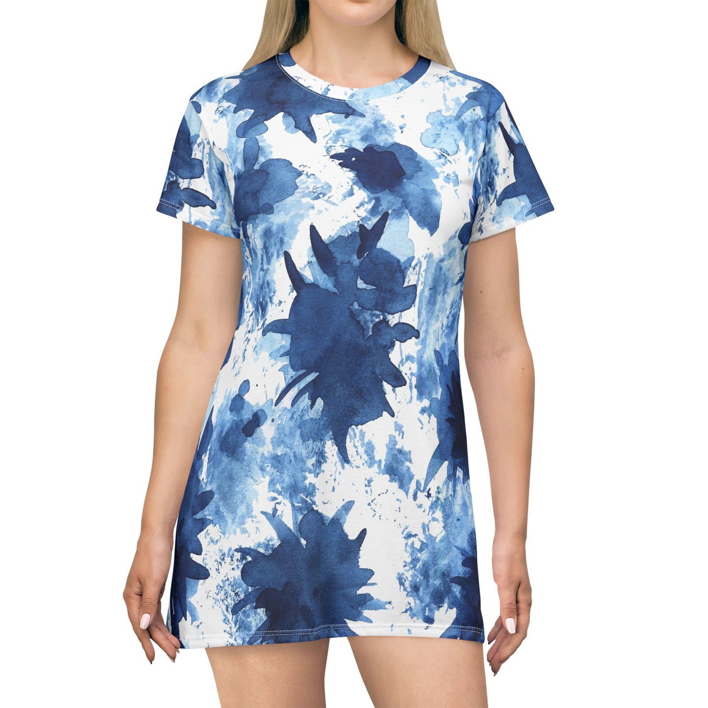 T-Shirt Dress  Indigo floral pattern | Blue Tie Dye Floral Dress