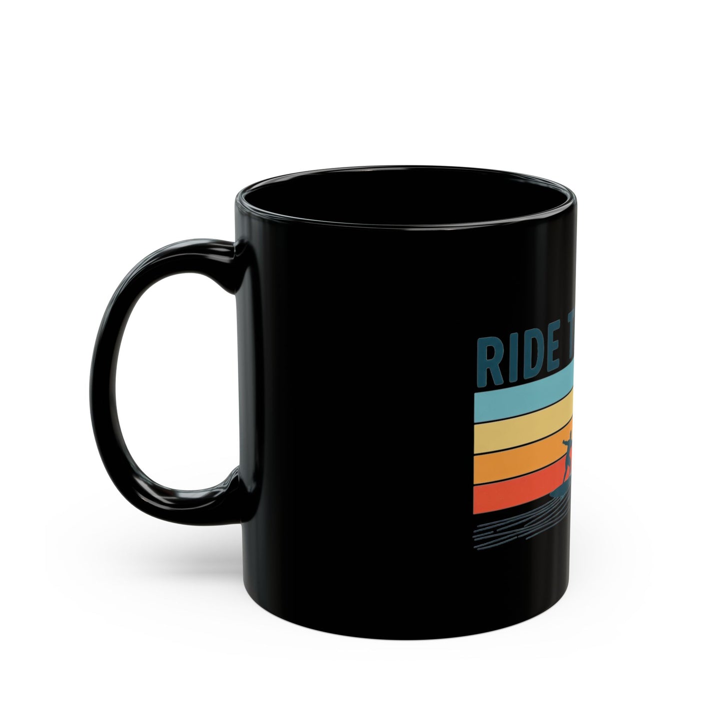 Ride the Wave Surf Retro Stripe Mug | Black Ceramic Coffee Cup