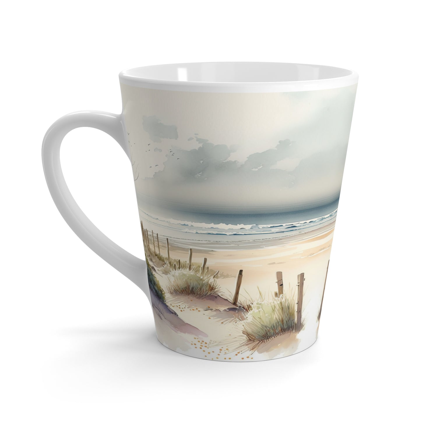 Coastal Beach Dunes Latte Mug | Seascape Ocean Waves, Sandy Pathway