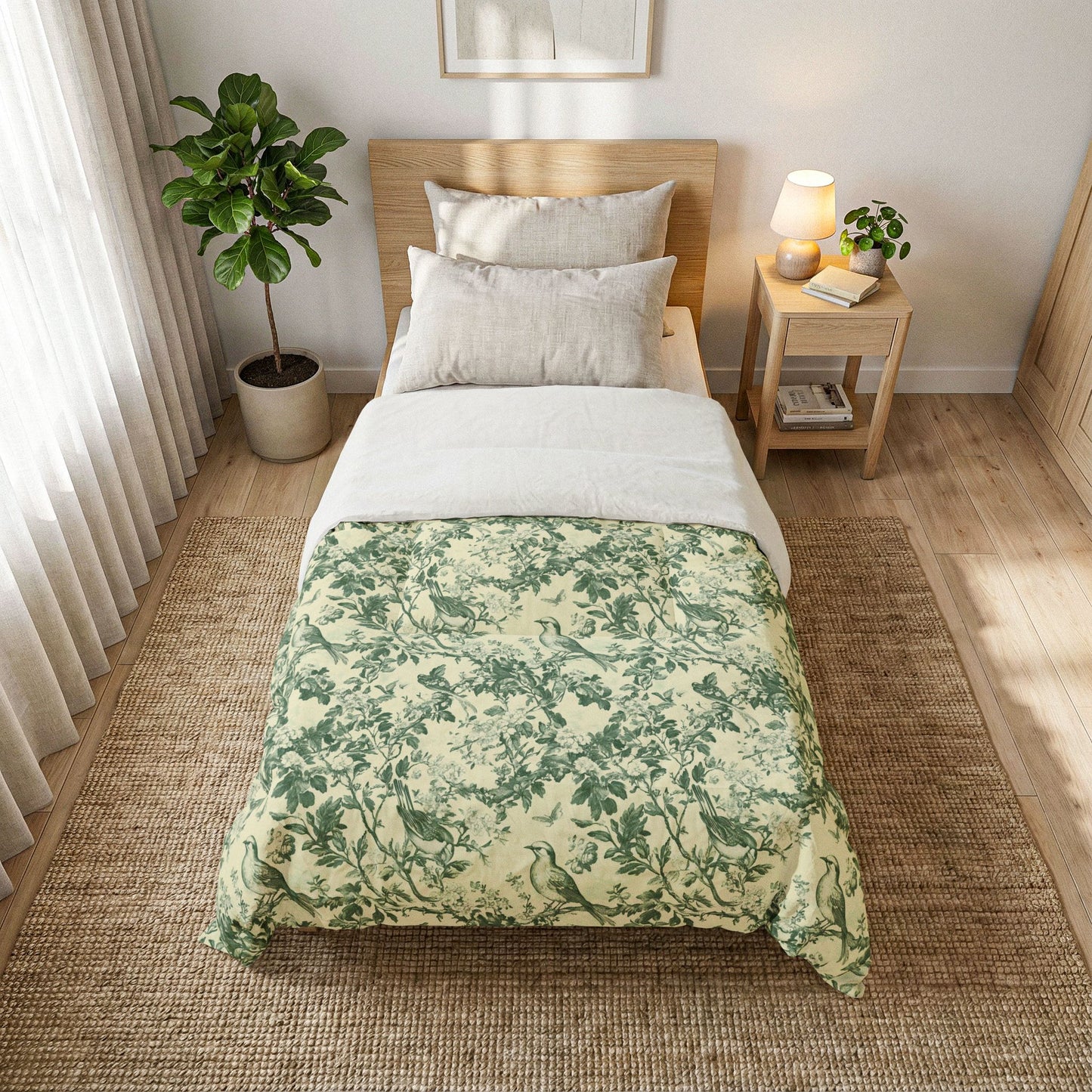 Botanical Green Vine Cotton Comforter — Floral Bedding for Cozy, Natural Bedroom