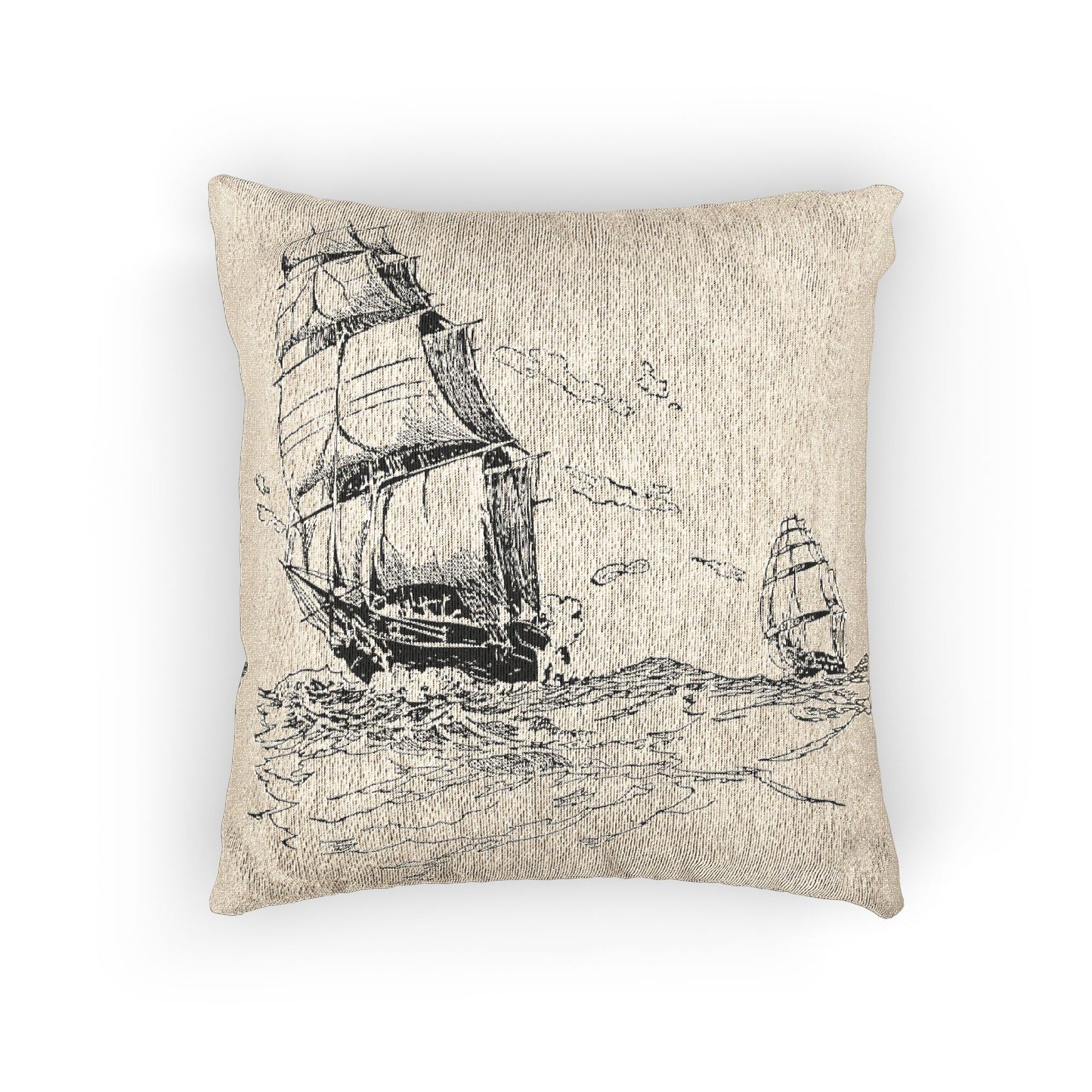 Vintage Sailing Ship Woven Pillow — Nautical Coastline Home Decor