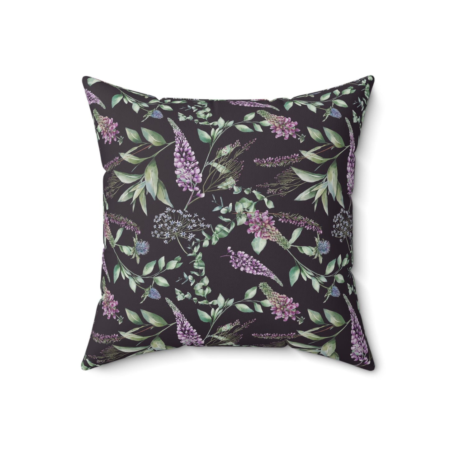 Purple Lilac Floral Pillow | Square Polyester Throw Pillow, Botanical Accent