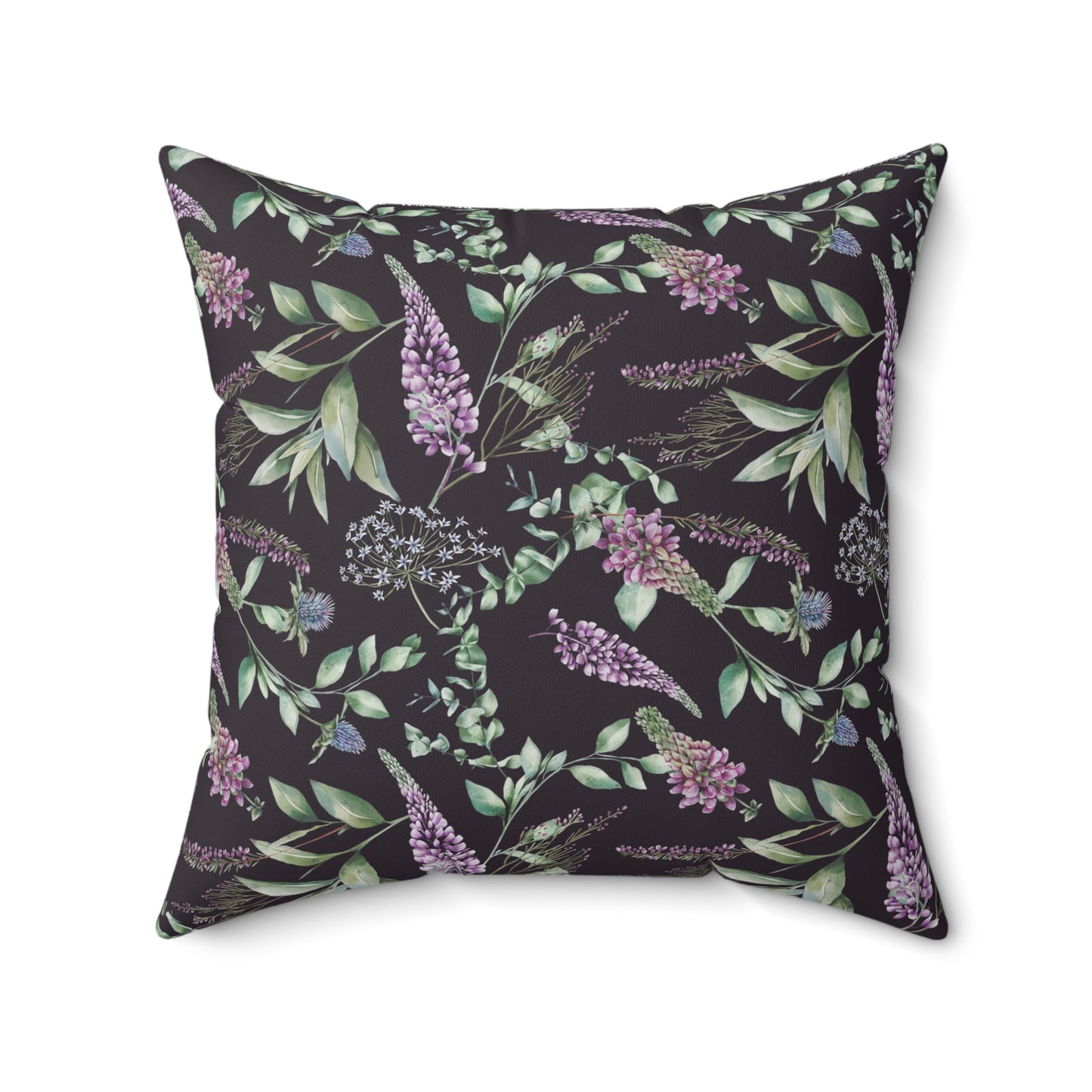 Purple Lilac Floral Pillow | Square Polyester Throw Pillow, Botanical Accent
