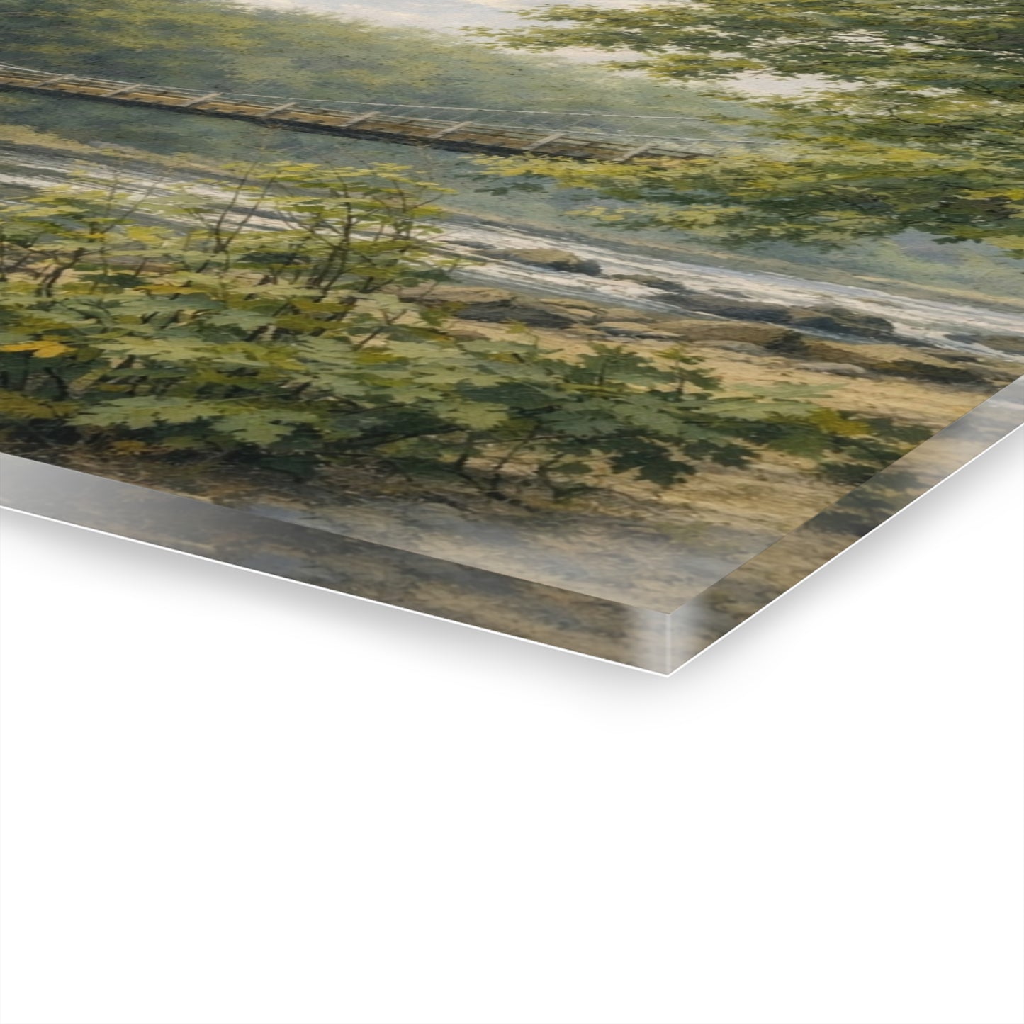 Misty Wire Bridge Acrylic Wall Art — New Portland Landscape (French Cleat Hanging)