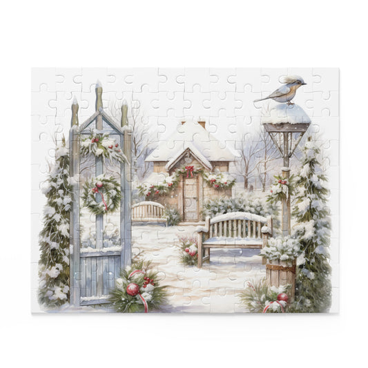 Christmas Winter Scene Puzzle — Festive Snowflake Snowy Landscape (120/252/500‑Piece)