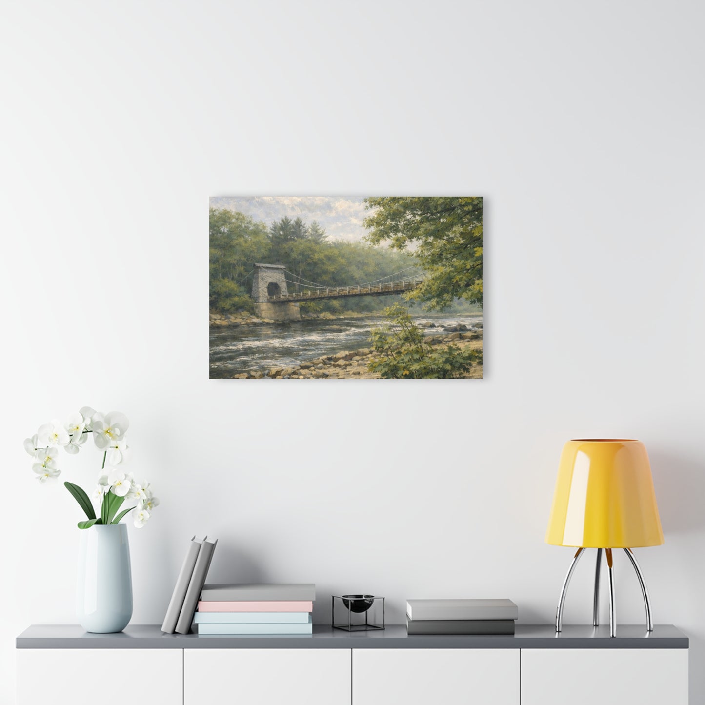 Misty Wire Bridge Acrylic Wall Art — New Portland Landscape (French Cleat Hanging)