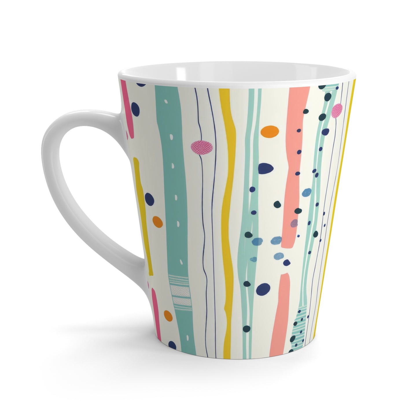 Colorful Abstract Stripes Latte Mug | Pastel Polka Dot Pattern