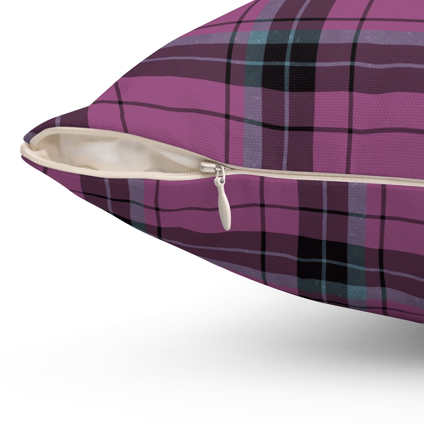 Purple Plaid Throw Pillow - Square Spun Polyester Decorative Cushion