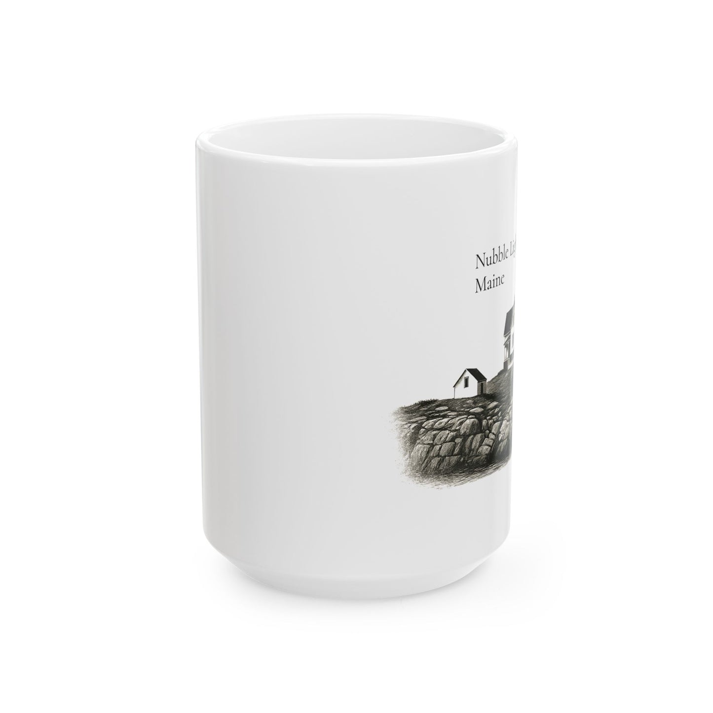 Nubble Lighthouse Maine Illustration Ceramic Mug — 11oz & 15oz Coffee Cup