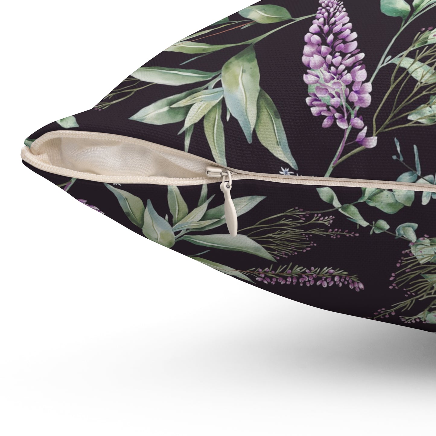 Purple Lilac Floral Pillow | Square Polyester Throw Pillow, Botanical Accent