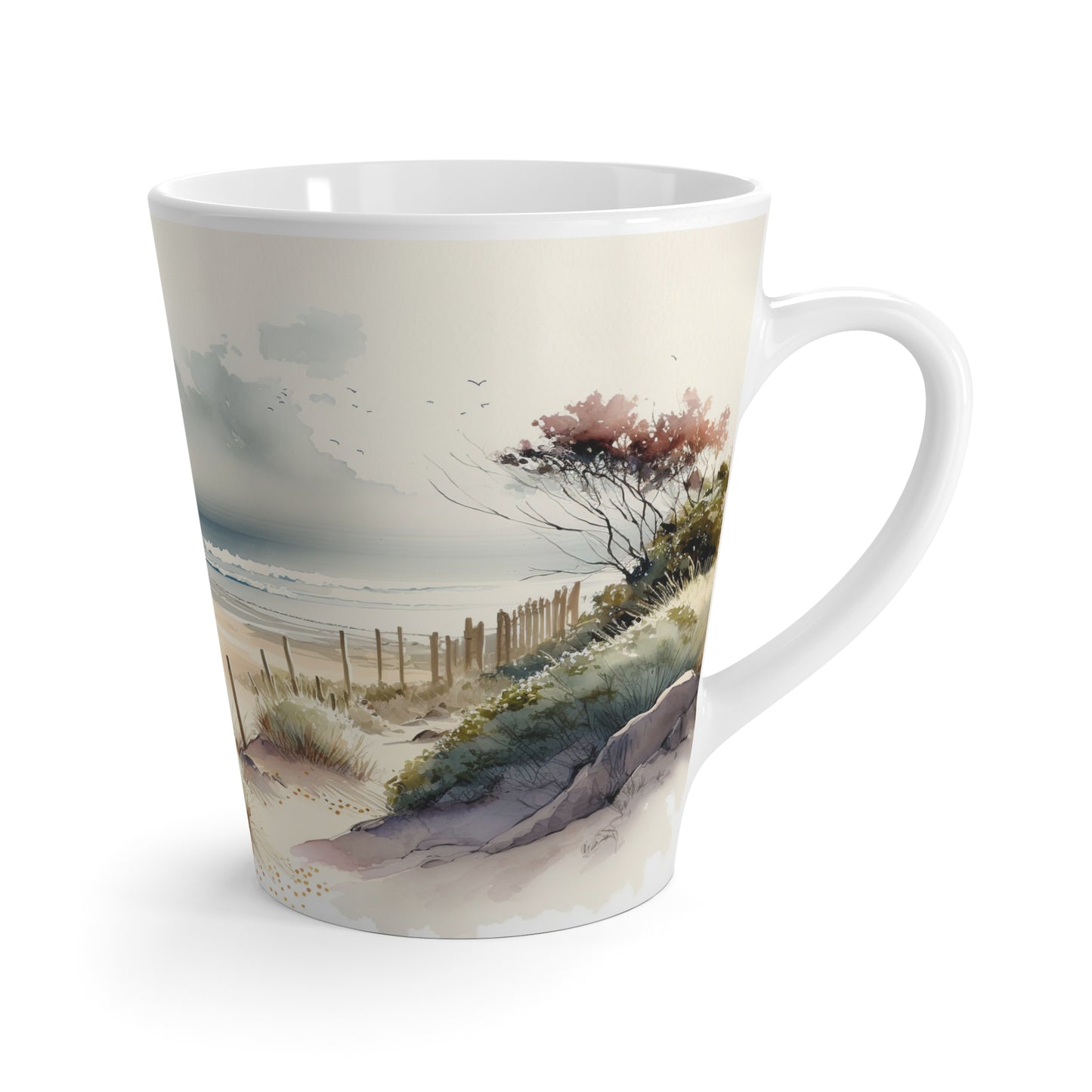Coastal Beach Dunes Latte Mug | Seascape Ocean Waves, Sandy Pathway