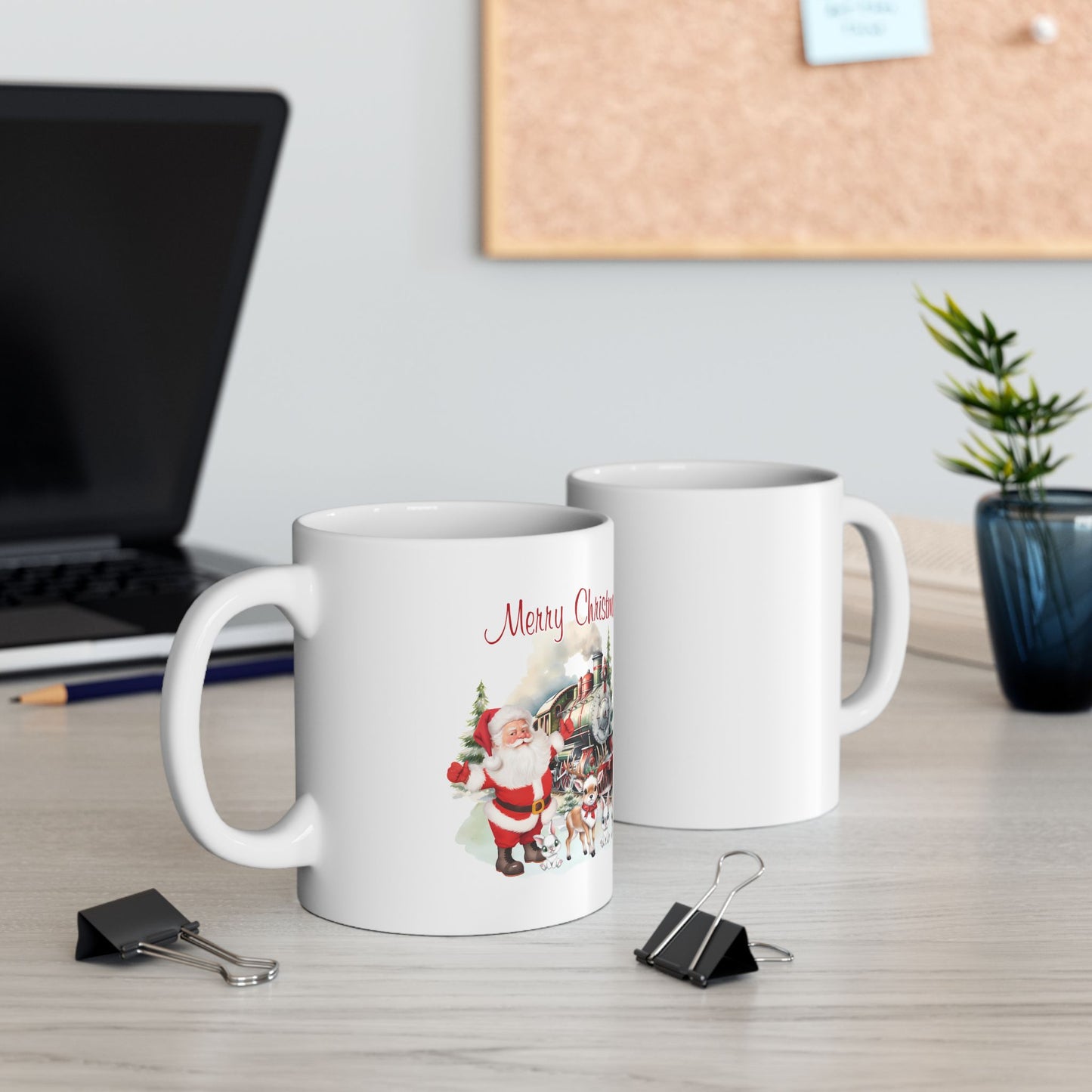 Santa Christmas Ceramic Mug, Reindeer Coffee Cup, Holiday Drinkware, Festive Tea Mug, Christmas Gift Idea