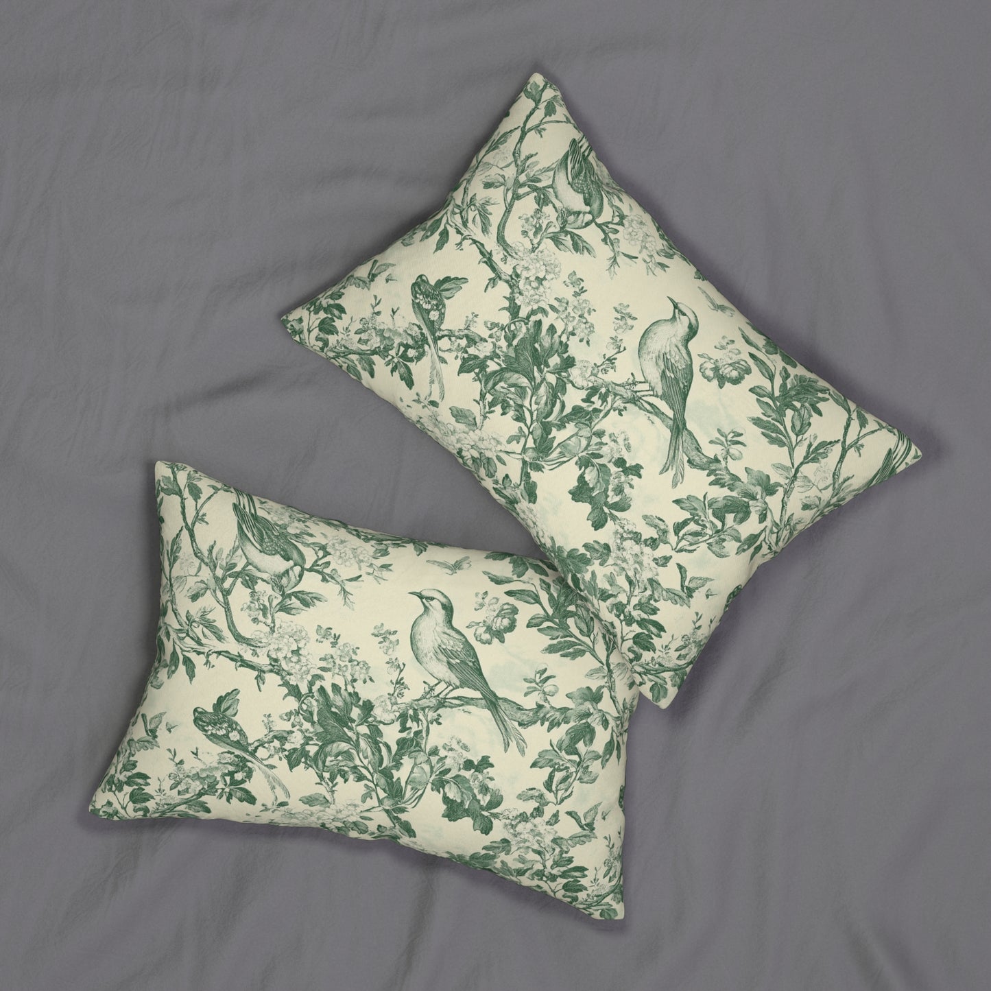 Toile Bird Lumbar Pillow — Green Botanical Throw Pillow
