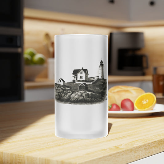 Coastal Nubble Lighthouse Frosted Glass Beer Mug — Illustrated Pint