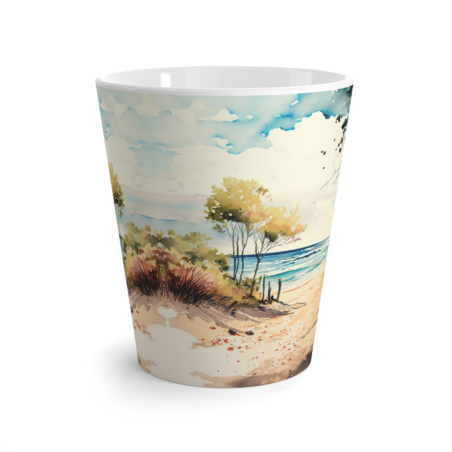 Coastal Beach Watercolor Latte Mug | Seaside Landscape Ceramic Cup