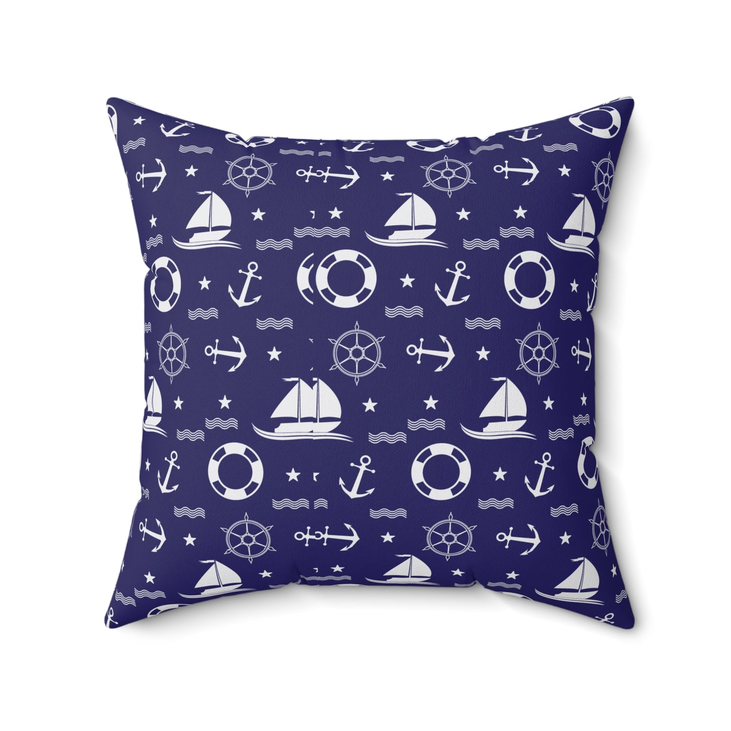 Nautical Sailboat Pattern Throw Pillow – Marine Anchor Lifesaver Decorative Cushion