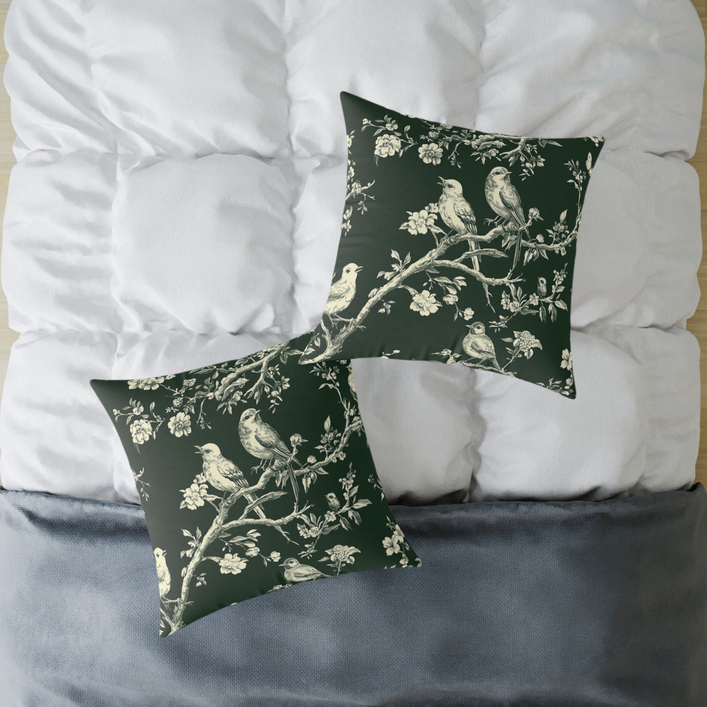 Botanical Bird Throw Pillow — Vintage Floral Branch Accent Cushion