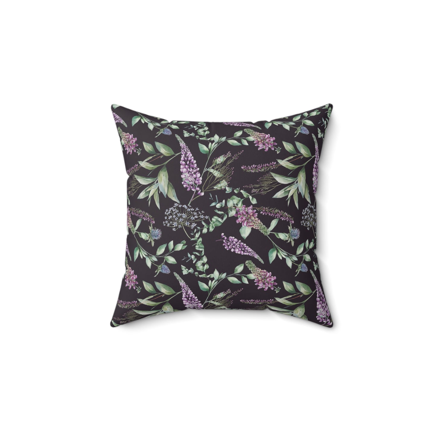 Purple Lilac Floral Pillow | Square Polyester Throw Pillow, Botanical Accent