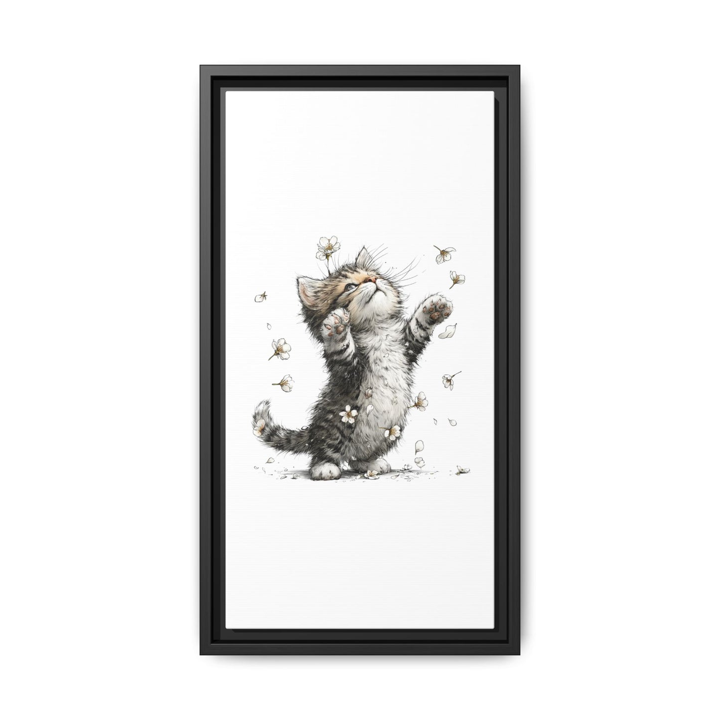 Playful Kitten with Dandelions Matte Canvas Framed Wall Art | Nursery Bedroom Decor
