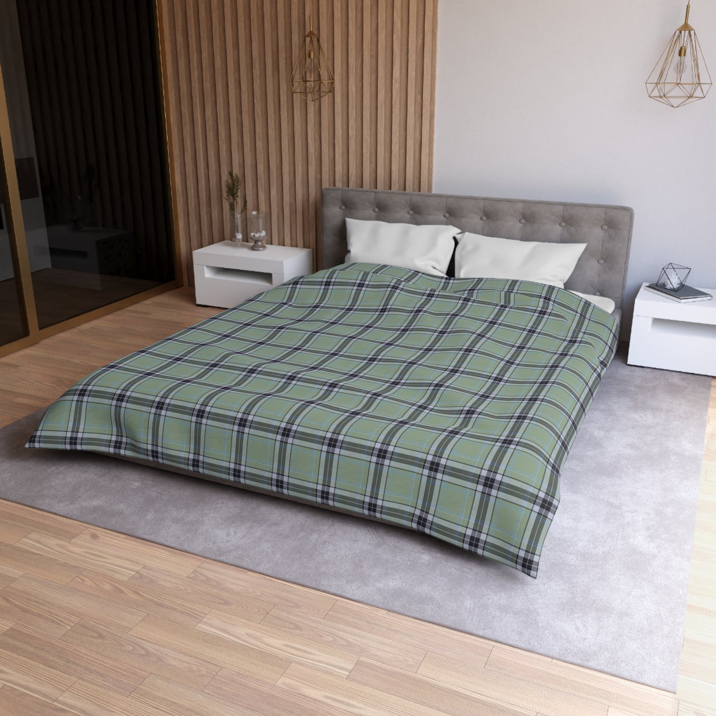 Green Plaid Pattern Microfiber Duvet Cover | Tartan Check Bedding