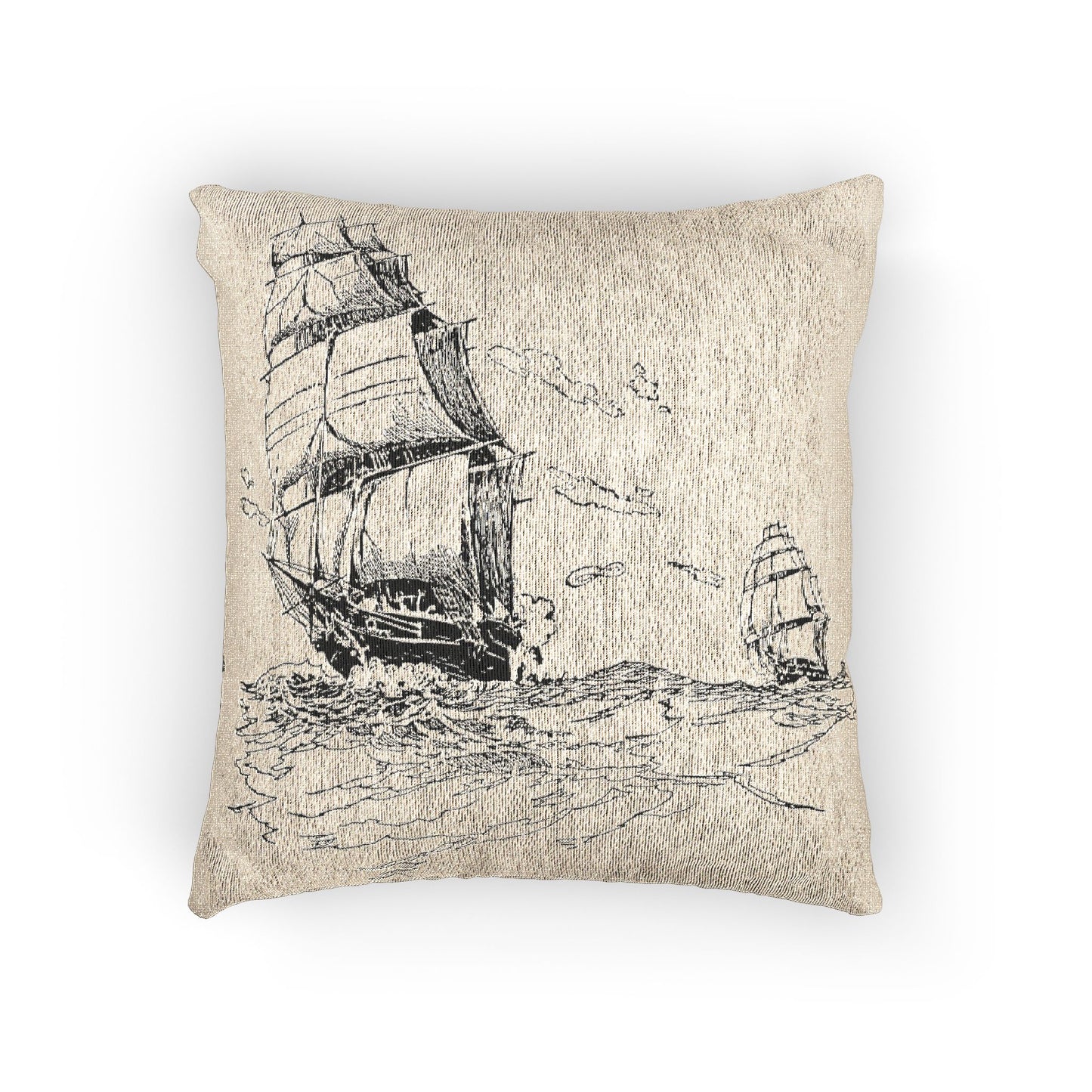 Vintage Sailing Ship Woven Pillow — Nautical Coastline Home Decor