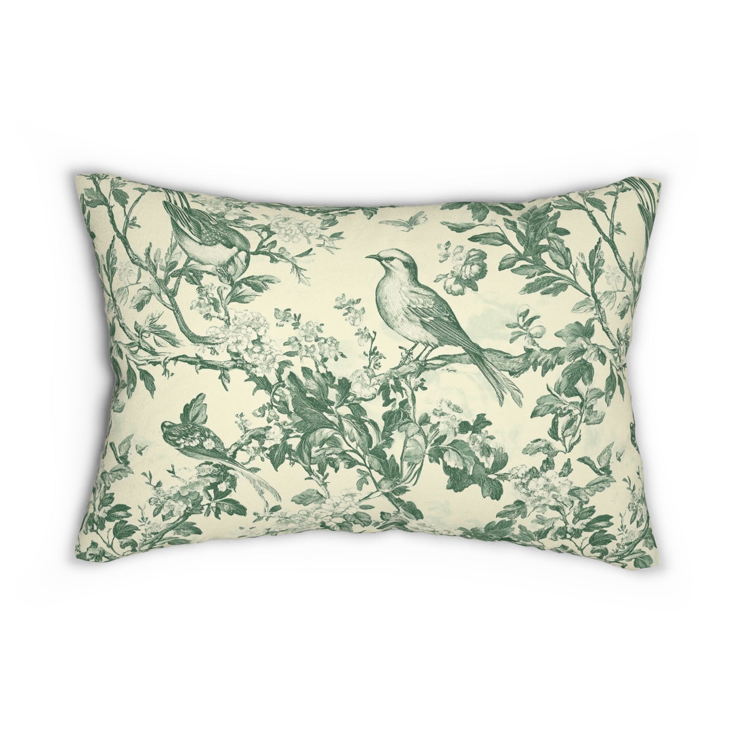 Toile Bird Lumbar Pillow — Green Botanical Throw Pillow