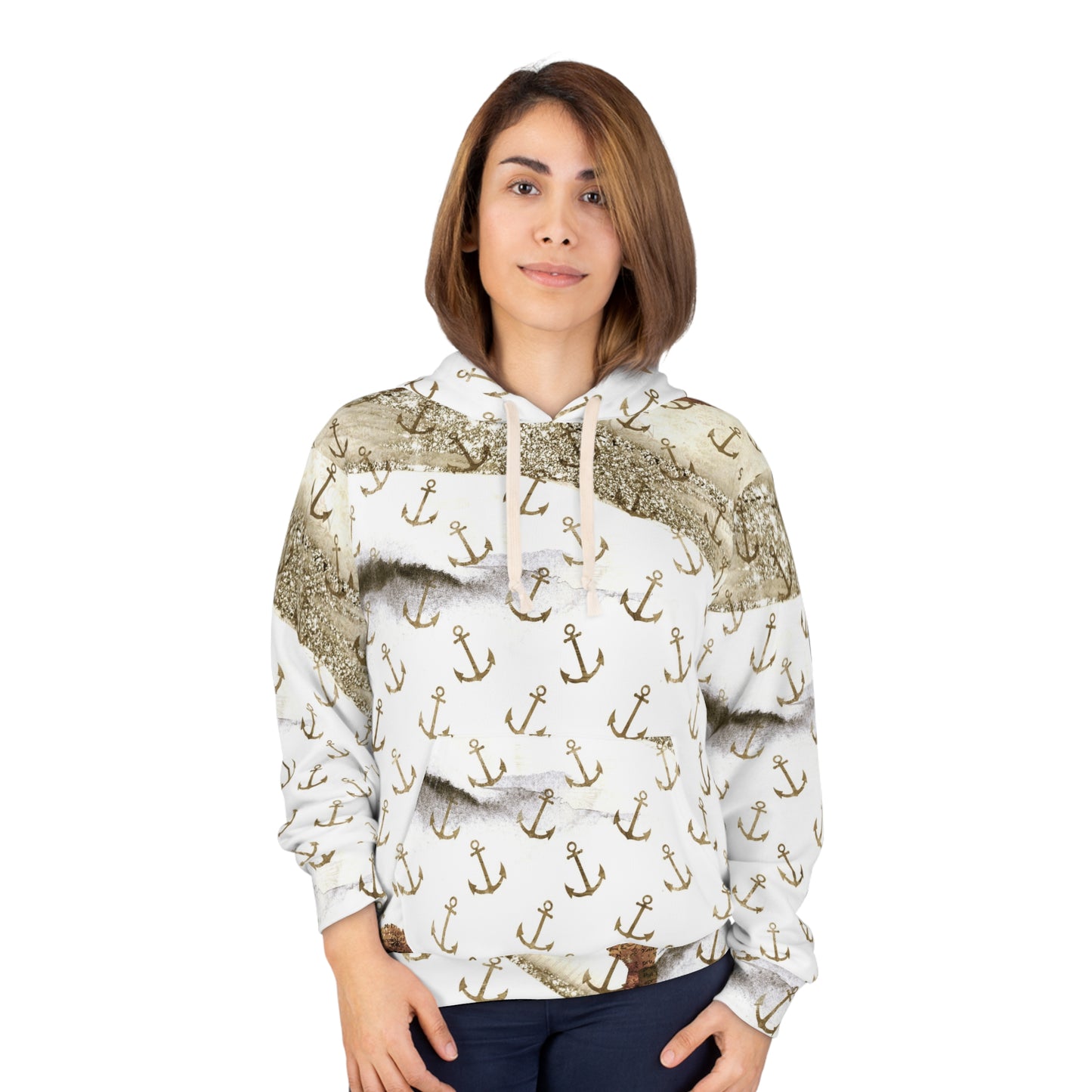 Anchor Pattern Hoodie — Vintage Nautical All-Over Print Pullover