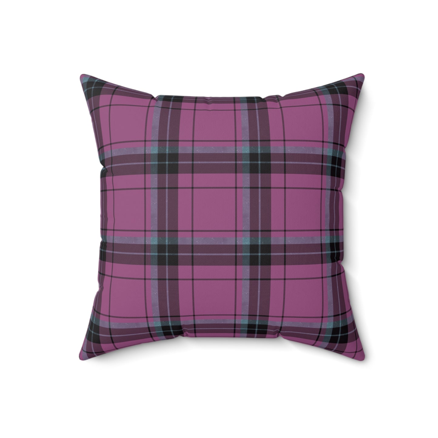 Purple Plaid Throw Pillow - Square Spun Polyester Decorative Cushion