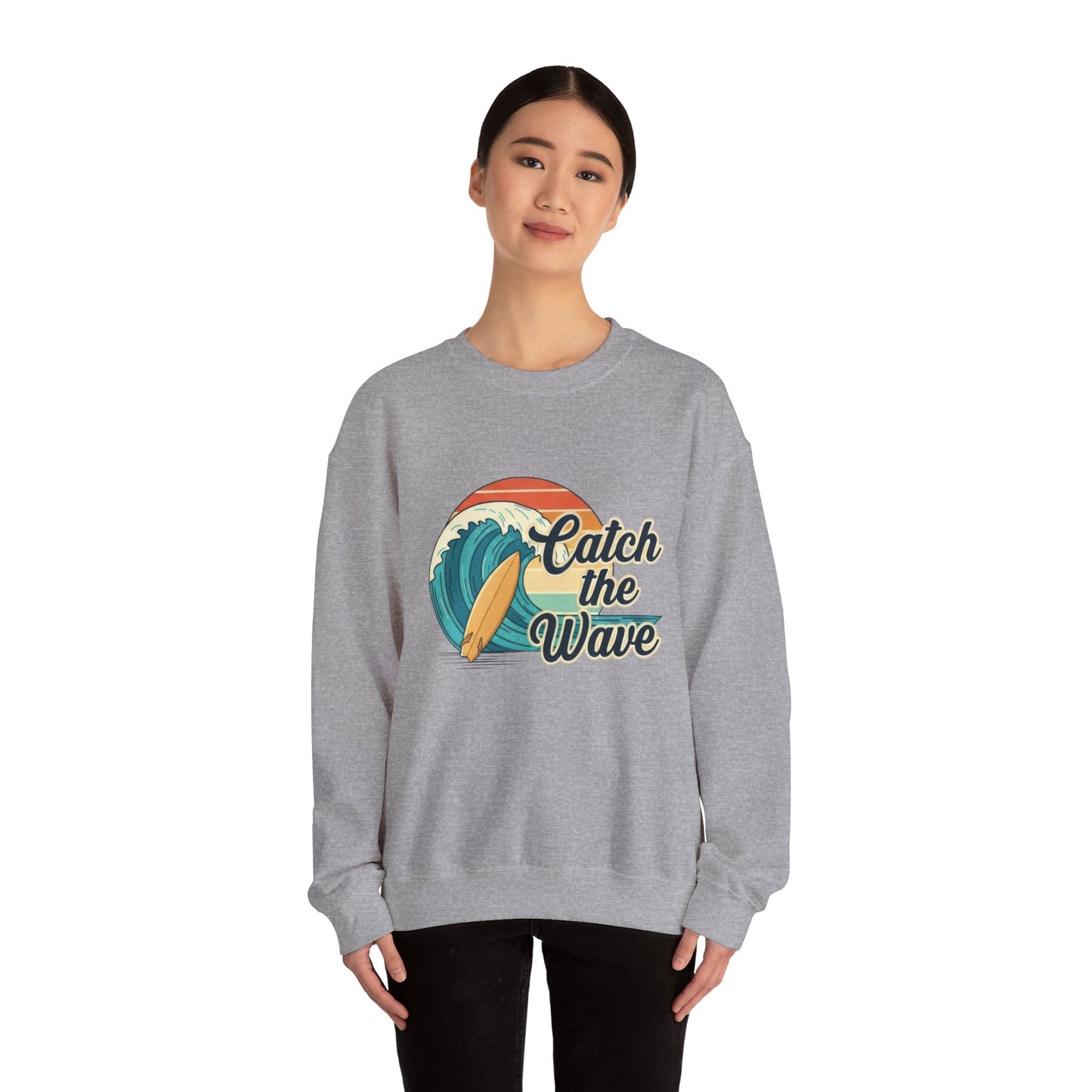 Catch the Wave Crewneck Sweatshirt — Retro Surf Graphic Pullover