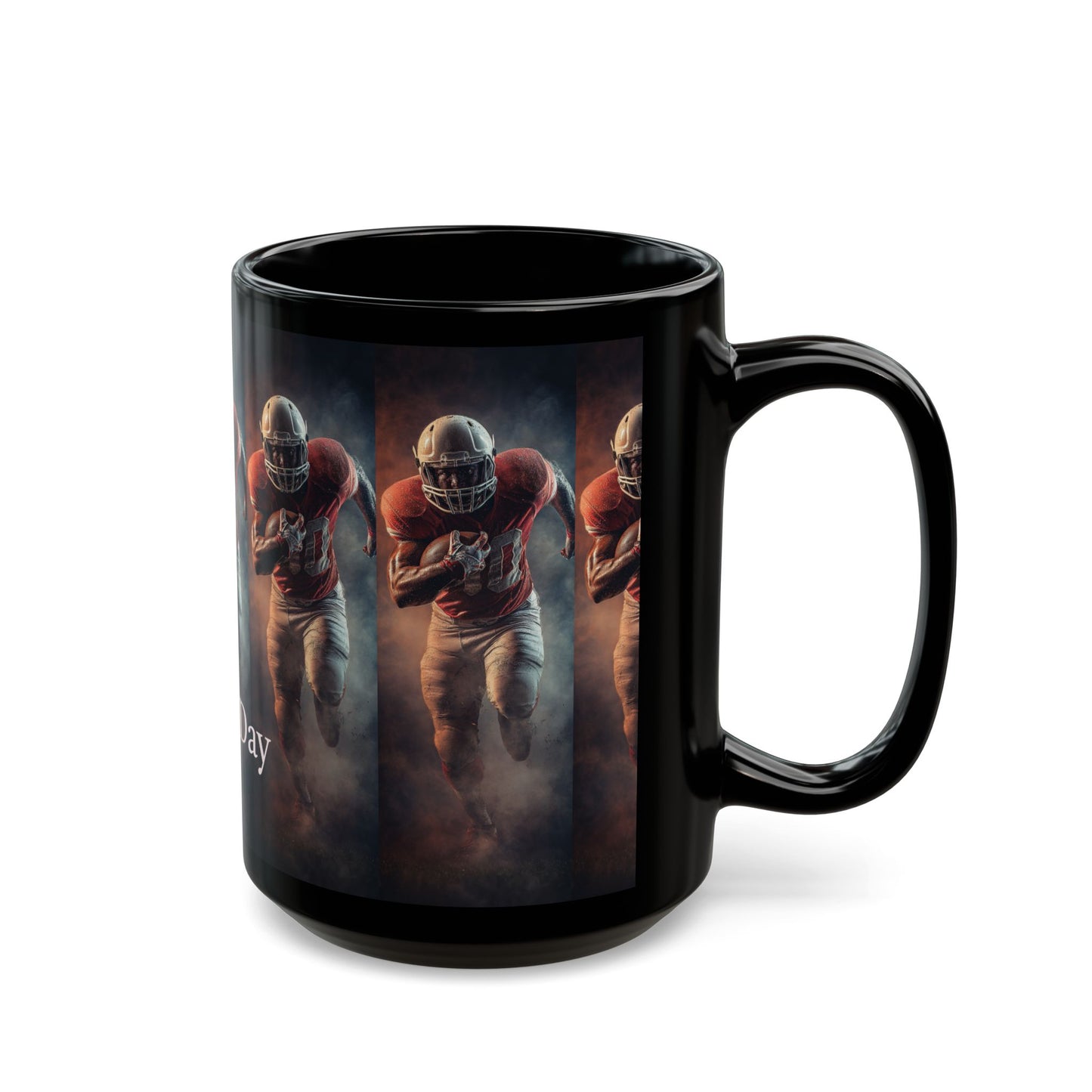 Game Day Football Player Mug — Black Ceramic Sports Coffee Cup (11oz & 15oz)